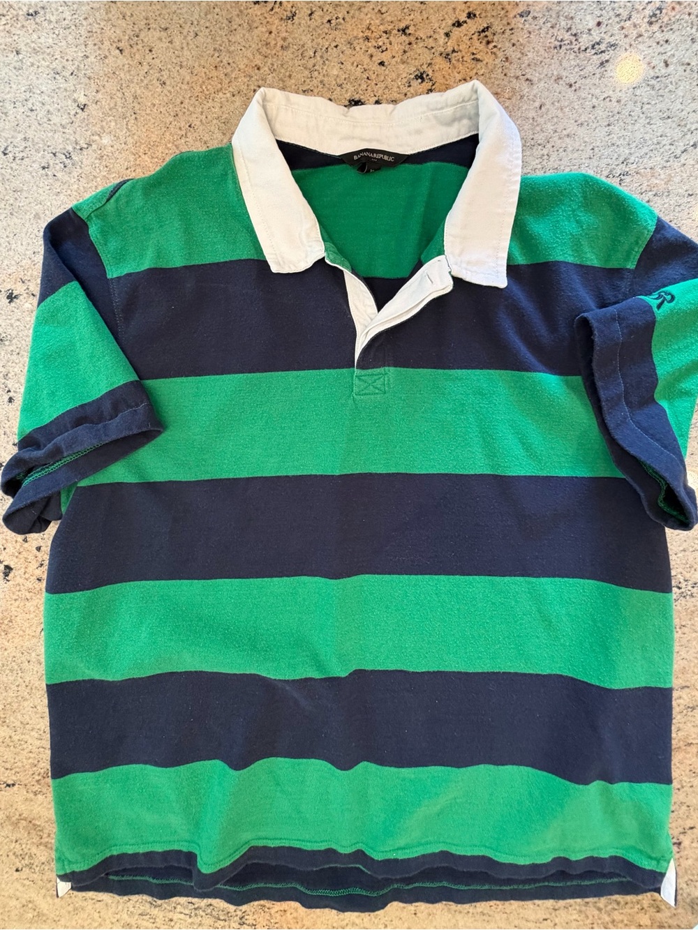 Banana Republic Green & Navy Striped men’s size XL Polo with White Collar